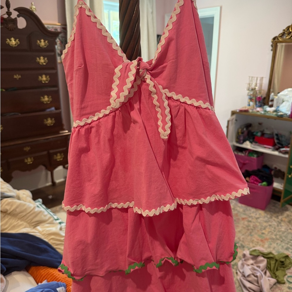 Pink Mini Dress with Contrast Ric Rac Trim